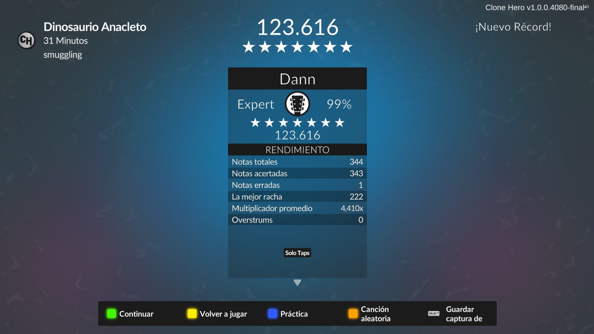 Puntaje de Dinosaurio Anacleto